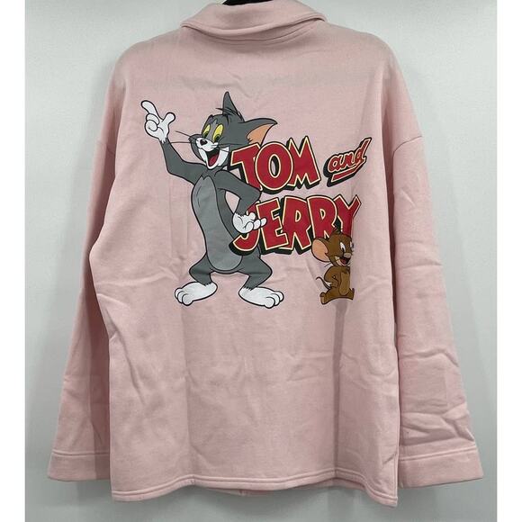 Tom and Jerry Looney Tunes Womens Button Down Shirt Jacket Collared Medium NEW - Picture 3 of 6